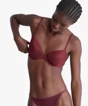 Calvin Klein Women's Sheer Marquisette Lightly Lined Demi Bra Red Size 38C 6387