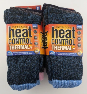 2 x Soft & Cosy Heat Control Thermal Socks 3 Pack Adults Size 6-10 Crew Cut NEW