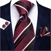 [VSOLS] Men's Blue Black Striped Tie 3.4" Tie Pocket Square Cufflinks Wedding Party Silk Tie Set (Color : SN-3351, Size : 59.06 * 3.35in)
