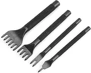YUENTOEN Leather Prong Punch Tool Set, 4Pcs 1/2/4/6 Prong Diamond Hole Lacing Stitching Chisel Rhombus Teeth Punch for DIY Leather Punching Pricking(5mm)