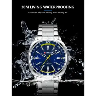 Curren男士防水手錶商務時尚運動風休閒氣質簡約設計不銹鋼錶帶石英機芯8455 X