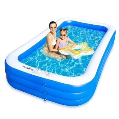 Inflatable Swimming Kiddie Pool for Adults Kids Ages 4-8-12, Size Blue,white