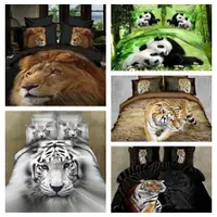 在飛比找ETMall東森購物網優惠-3D立體動物四件套霸氣熊貓老虎獅子床上用品床單被套個性豹子黑