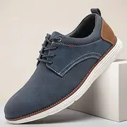 Men's Blue Fabric and Faux Leather Casual Shoes – Breathable Lace-up Sneakers for Summer Walking, Urban Style and Smart Casual Looks
