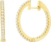 [Ordaamis] 18 Carats Gold Vermeil CZ Diamond Inside Out Hoop Earrings, Classic Round Cut, Jewellery for Women