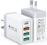 [2-Pack] 40W USB C Charger, 4-Port USB Wall Charger Dual Port PD+QC AU Plug Multi USB Power Adapter Compact Charger Compatible with iPhone 16/15/14/13/12,iPad,Samsung