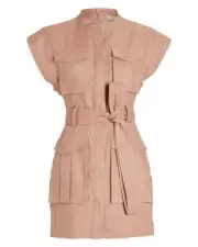 Shona Joy Eames Linen Size US 8 Utility Mini Pockets Belted Dress Beige $335 NWT