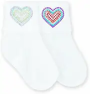 [Jefferies Socks] Hearts Applique - White
