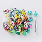 UYARX Silicone Focal Beads for Pens & Keychains, Bracelet – Bulk DIY Jewelry Making Kit, Creative Designs | Random Non-Repeat Beadable – Animals, Food, Sports, Fruit Themes With Extra Gift Pen (50 pieces)