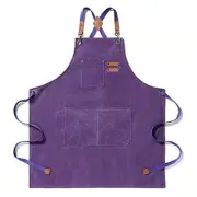 Canvas Cross Back Chef Cotton Aprons for Men Women with Large Pockets Purple