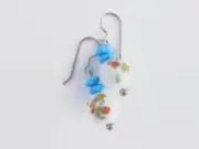 White Millefiori Glass Round Bead Earrings, Handmade with Vintage Japanese Beads