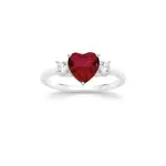 Silver Red Heart & Cz Trilogy Ring Size R in Red