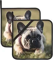 French Bulldog Dog Cute Potholders BBQ Pot Holders for Heat Resistant Potholder, Hot Pads,Cooking Baking(2-Pack)