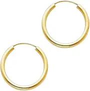 [JewelryWeb] 14k Yellow Gold 2mm Round Tube Polished Endless Hoop Earrings 20mm-Hoop Earring for Women