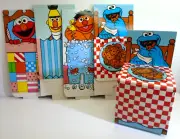 Sesame Street Party 5-Side Gift Box Lot 4pc 5x5" Cookie Monster Bert Ernie Elmo