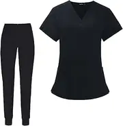 [yuksok] Scrubs for Women Set Nurse Work Uniforms Workwear Stylish with Pockets Quick Drying V Neck Scrubs Top and Pants for Massaging