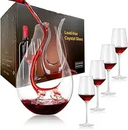 [GRNupld] U Shape Red Wine Decanter with Wine Glasses, Hand Blown Lead-Free Crystal Glass Wine Carafe, Wine Aerator Pourer Gift Set for Party, Birthday, Christmas, Exquisite Packaged