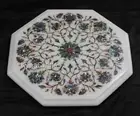 White Marble Side Table Abalone Shell Inlay Work Coffee Table Top for Kitchen