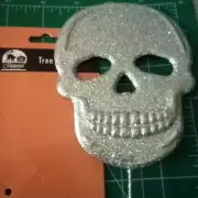 Halloween Tree Topper Silver Glitter Skeleton Head