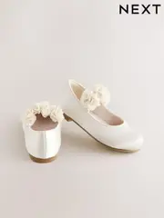 Ivory Wide Fit (G) Satin Flower Girl Occasion Corsage Mary Jane Shoes (AA0151) | $44 - $50