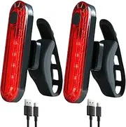 2 Pack USB Rechargeable LED Bike Tail Light Bicycle Rear Light Cycling Night Essential Reflector Seat Back Safety Lamp Waterproof Bright Warning Flash MTB Light for Men Women Kids