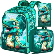 3 Piece Boys Backpack Set With Lunch Box Water Resistant For Preschool