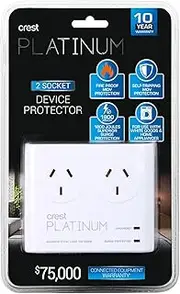 Crest Platinum Surge Device Protector Power Board 2 Socket Grounded LEDs