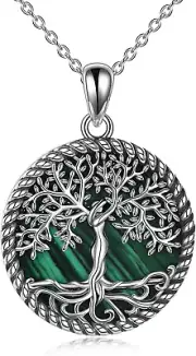 Malachite Tree of Life Necklace Sterling Silver Malachite Tree of Life Pendant J