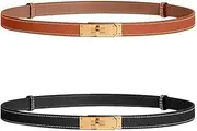 [CEAUZY] Womens Leather Belts For Jeans Dresses Pants Skinny Waist Belt with Adjustable Gold Turn-Lock Buckle, 2 Packs