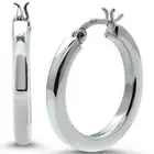 Round Solid Plain Hoop .925 Sterling Silver Earrings