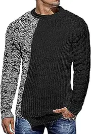 [Gsywaipei] Men's Color Block Knitted Sweater Slim Fit Long Sleeve Male Knits Sweaters Winter Wool Crewneck Knit Pullover, Black, XXL