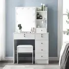Elegant Makeup Vanity with Mirror 10 LED Lights, Vanity Makeup Table With Stools