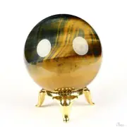 Gemstone 1.9" Blue & Gold Tiger's Eye Hand Carved Crystal Ball/Sphere, Healing