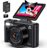 5K Digital Camera for Vlogging - Wifi 75MP Youtube 18X Zoom 32GB SD Card