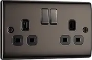 BG Electrical Double Switched Power Socket, Black Nickel, 13 Amp