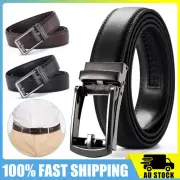 Mens Leather Belt Detachable Waistband Cuttable Strap Automatic Steel Buckle AU