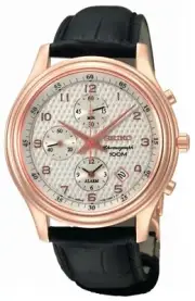 SEIKO Alarm Chronograph SNAC82 SNAC82P1 Men Rose Gold Sapphire 100m Band Watch