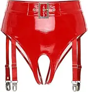[GRRKDFQ] Women Lingerie High-Waisted Crotchless Panties with Garter Clips