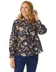 [Fella Hamilton] Tesoro Long Sleeve High Low Shirt in Navy Mix