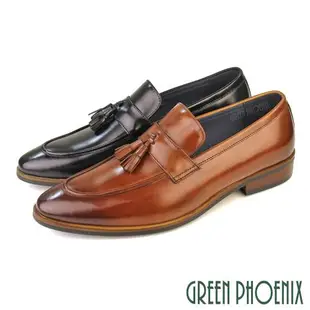 GREEN PHOENIX 男 紳士皮鞋 商務皮鞋 樂福鞋 流蘇 油蠟牛皮 拉絲手染T9-15200