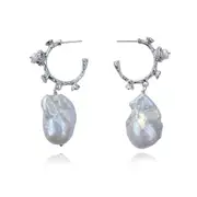 Culturesse Francoise Pearls Rhodium Plating Baroque Drop Fashion Earrings Silver