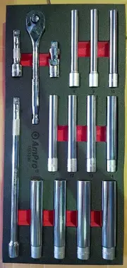Ampro 3/8" Drive Metric Extra Long Deep Socket Set 15 Piece TS55290