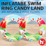 Summer Splash [4PK] Inflatable Swim Rings, Candyland Design, Fun and Colorful