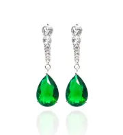 Emerald Green Teardrop Swarovski Elements Crystal Earrings 18K White Gold Plated