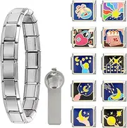 [papasgix] Italian Charm Bracelet Charms Set Charms Brascelets 9mm Assorted Italian Charms Bracelet Links Handmade DIY Jewelry Star Moon, 9mm, Titanium, No Gemstone