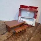 Dollhouse Trestle Table with 2 Benches Town Square VTG 1:12 Scale Miniature Wood
