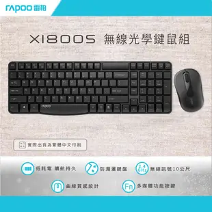 Rapoo 雷柏 X1800S 極簡風2.4G無線鍵鼠組 白色 黑色-KB624 KB766