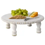 Willow & Silk Handmade Wooden 30cm White Round Beaded Cake/Party Display Stand