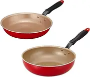 Evercook Frying Pan Set, 2 Piece (Frying Pan, 10.2 inches (26 cm), Deep Frying Pan, 11.0 inches (28 cm), Compatible with All Heat Sources (IH Compatible), Non-Stick Frying Pan, PFOA Free, Red,