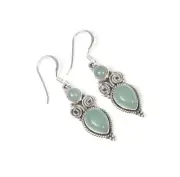 925 Solid Sterling Silver Aqua Chalcedony Hook Earring -1.5 inch l938